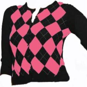 TAKEOUT Black & Pink Argyle Sweater Size Small